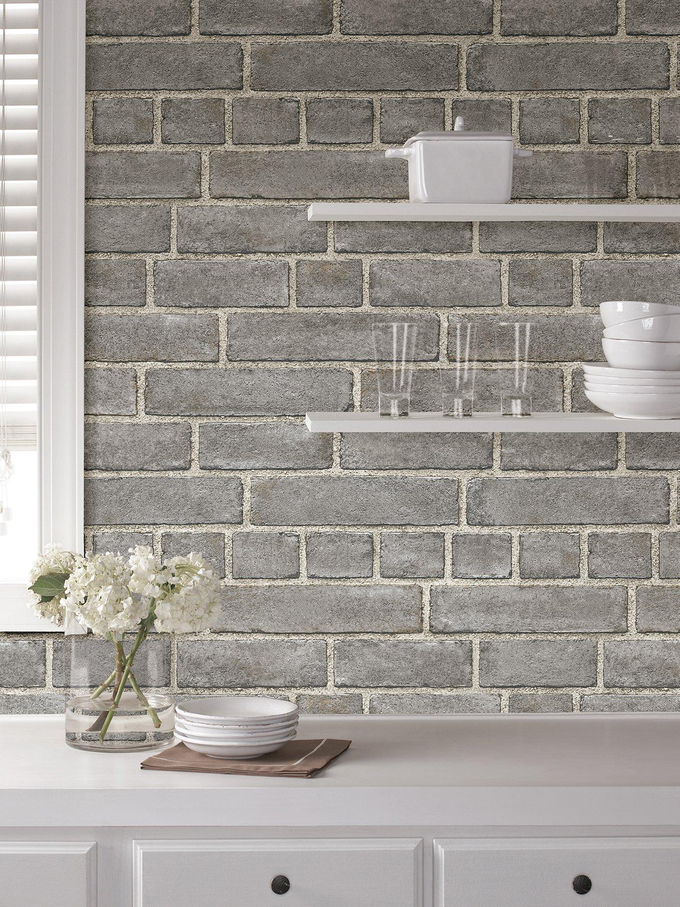 Product photograph of Nuwallpaper Brick Fa Ade Grey Stick On Wallpaper from very.co.uk