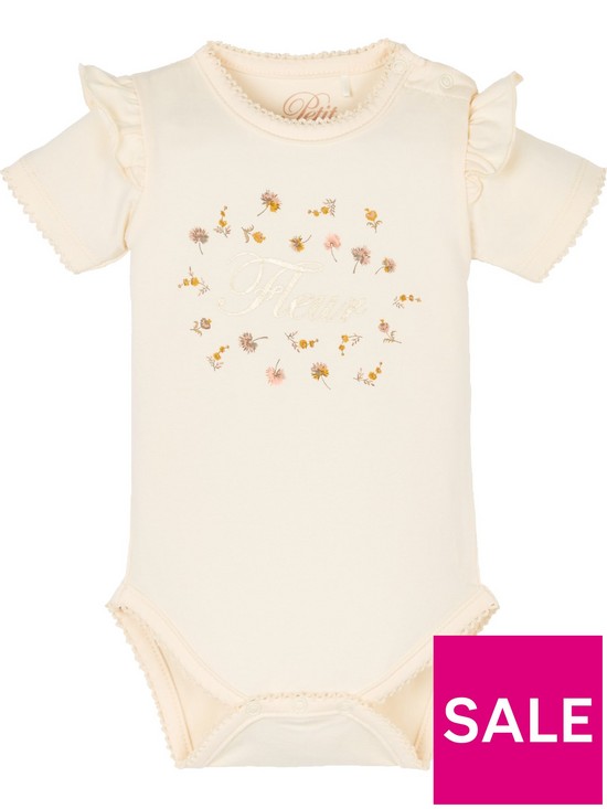 front image of sofie-schnoor-baby-dicte-fleur-motif-frill-bodysuit-off-white
