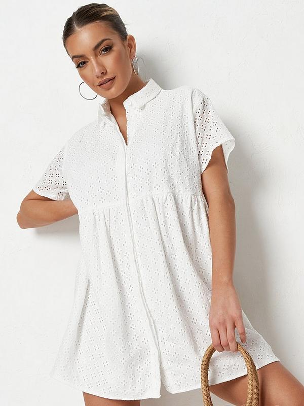 Missguided Broderie Shirt Smock Dress ...