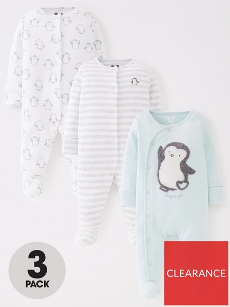 mini-v-by-very-baby-unisex-3-pack-penguin-sleepsuitnbsp--multi