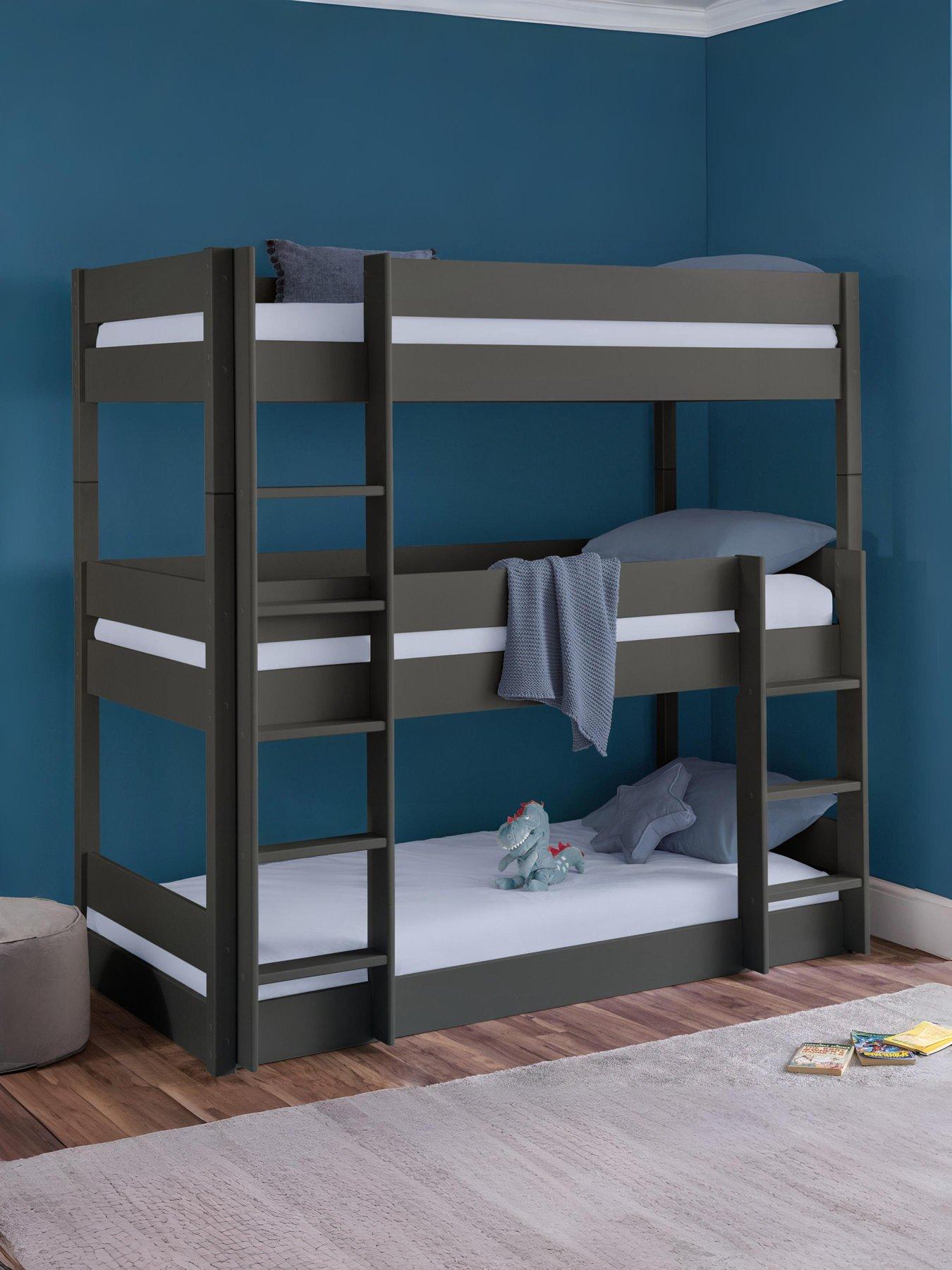 Product photograph of Julian Bowen Trio Triple Stacker Bunk Bed With Spring Mattress Option - Anthracite Grey - Bed Frame With 3 Mattresses from very.co.uk