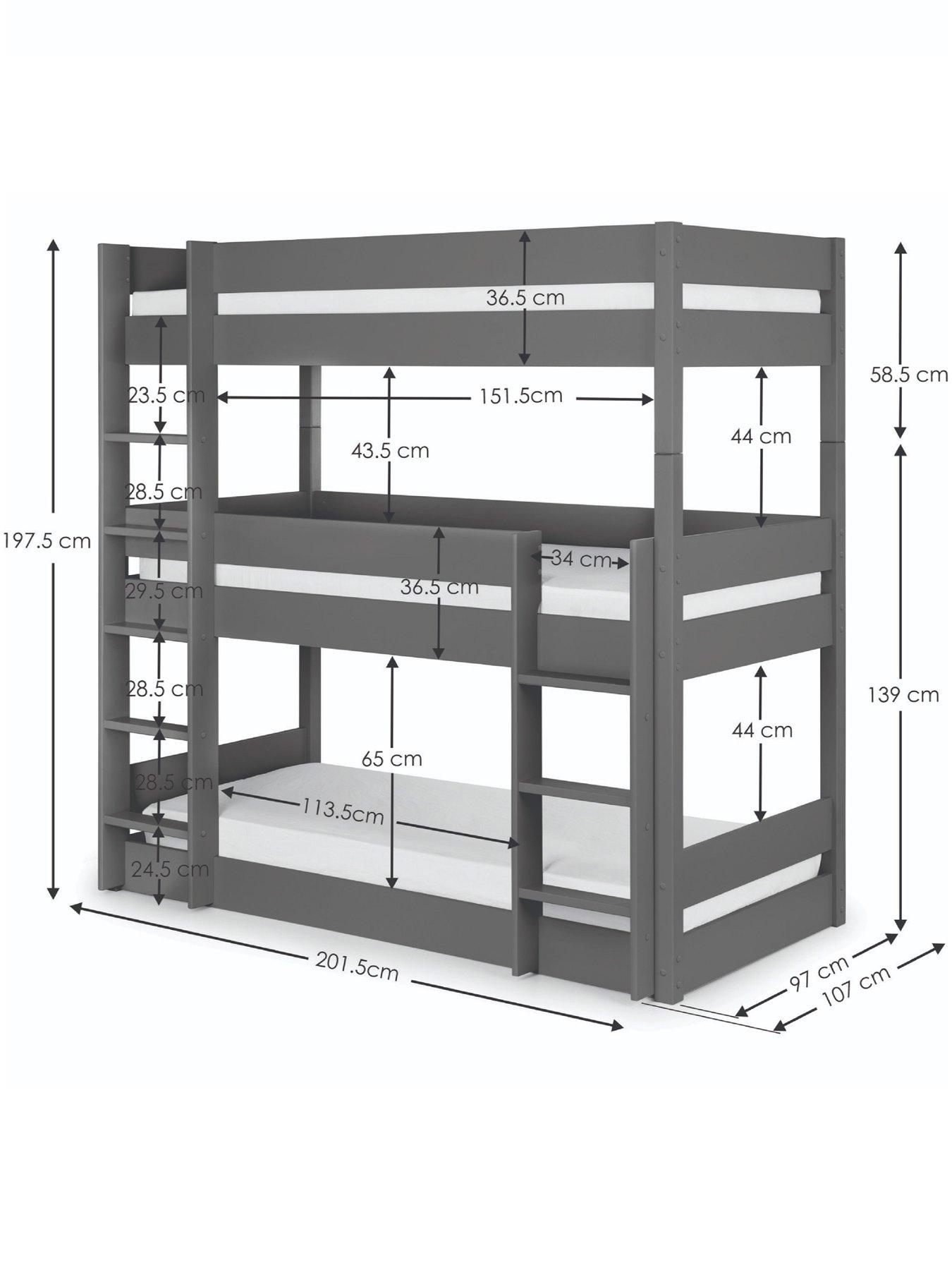 Image 5 of 7 of Julian Bowen Trio Triple Stacker Bunk Bed with Spring Mattress Option&nbsp;- Anthracite Grey