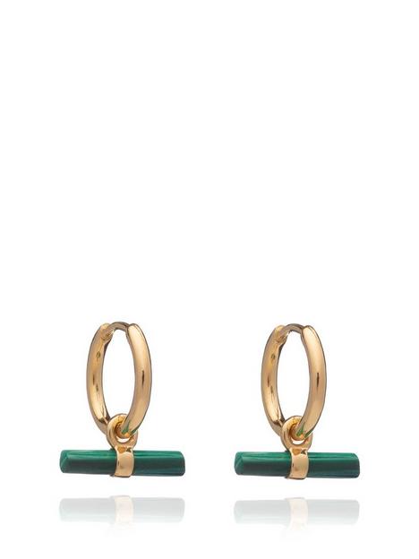 rachel-jackson-london-mini-malachite-t-bar-gold-huggie-hoop-earrings