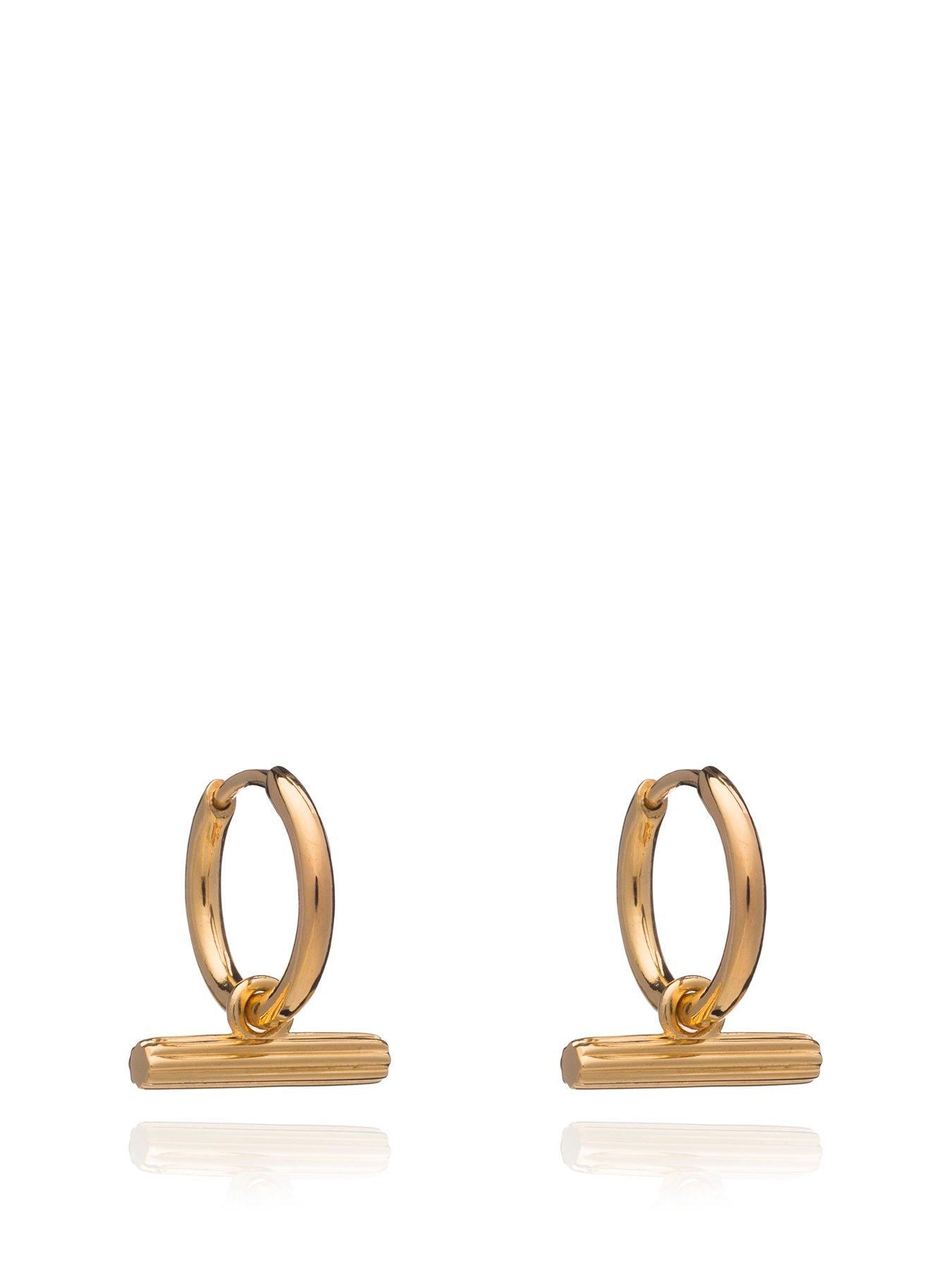 Women Mini T Bar Gold Huggie Hoop Earrings