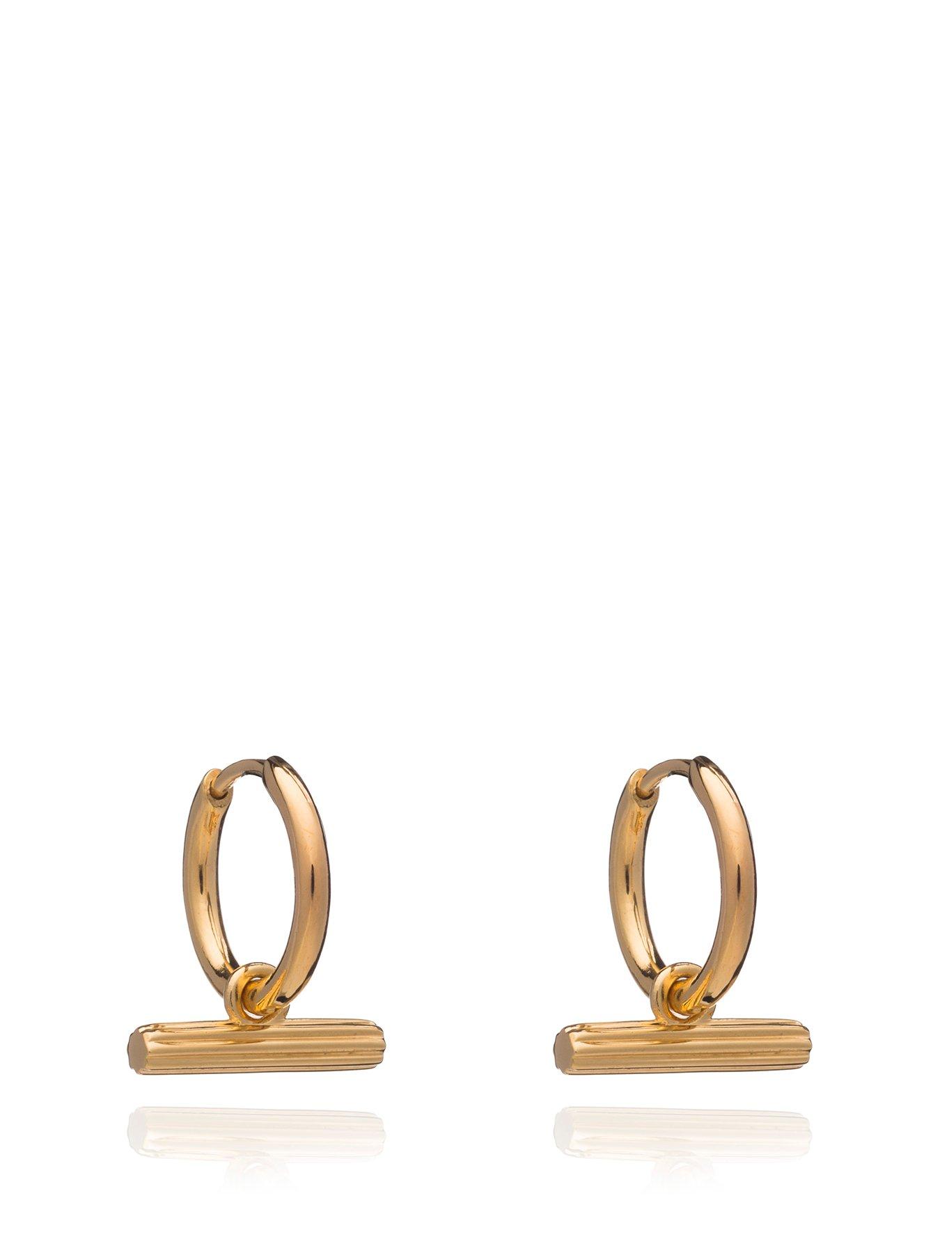 undefined Mini T Bar Gold Huggie Hoop Earrings