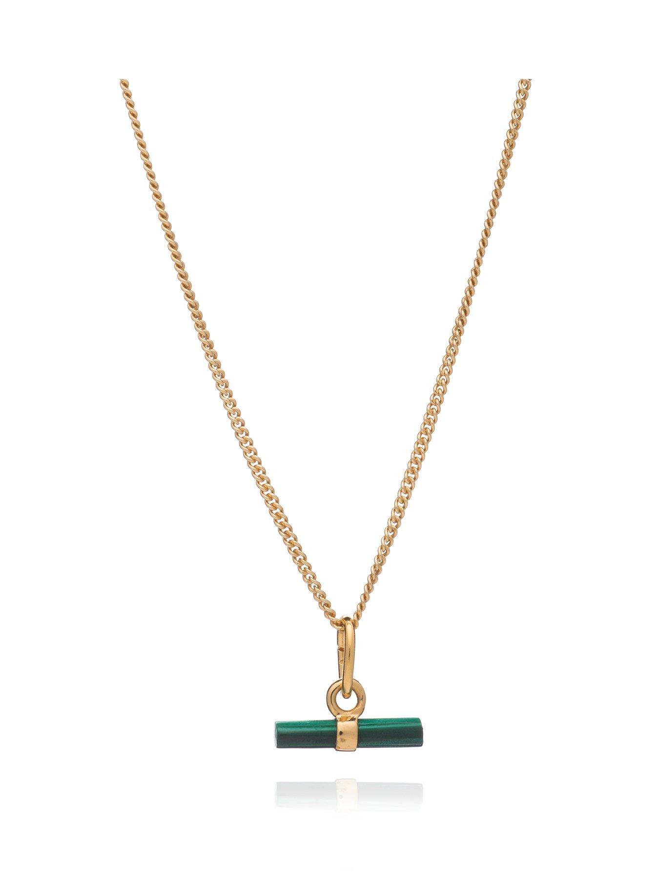 Product photograph of Rachel Jackson Mini Malachite T-bar Gold Necklace from very.co.uk