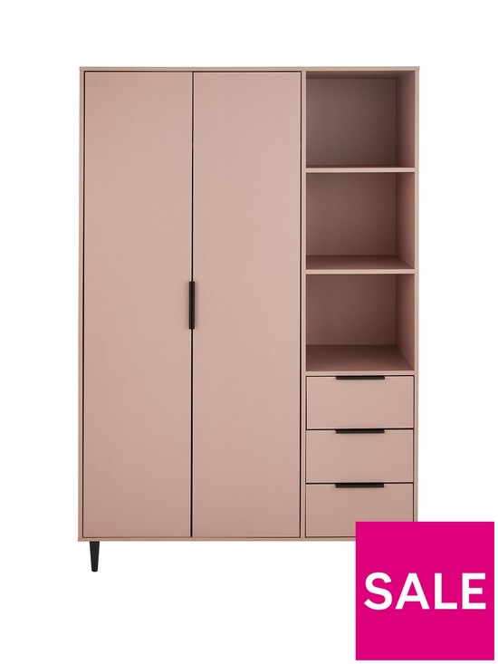 front image of ashley-2-door-3-drawer-3-shelf-wardrobe-pink