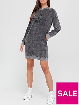 calvin-klein-jeans-logo-washed-velvet-dress-grey