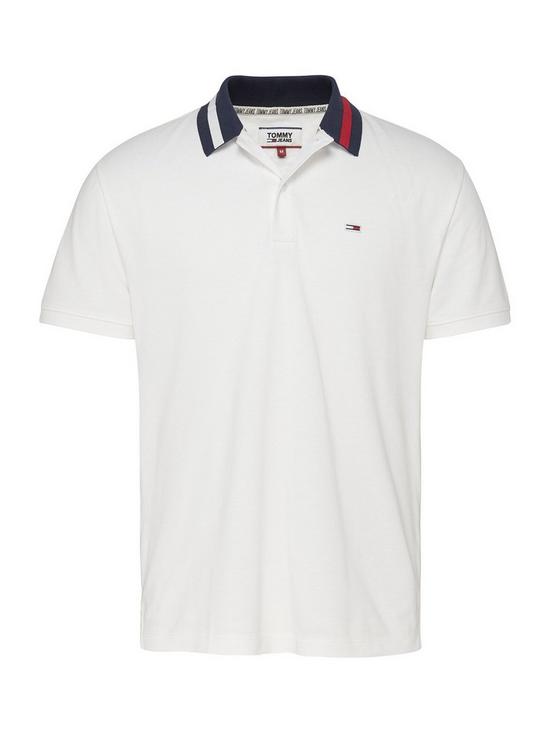 Tommy Jeans TJM Flag Neck Polo Shirt - White | very.co.uk