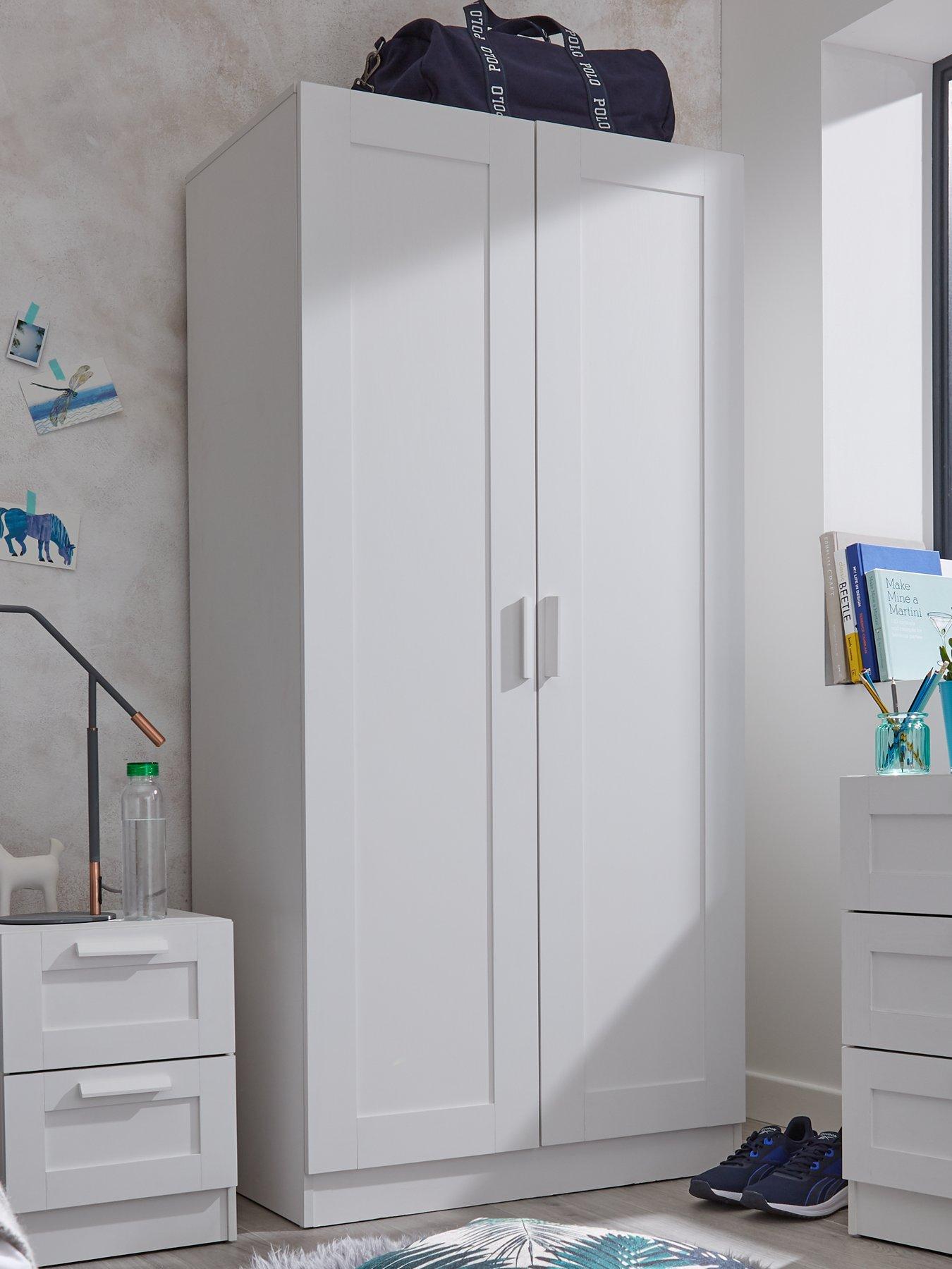 Childrens white wardrobe and store chest of drawers