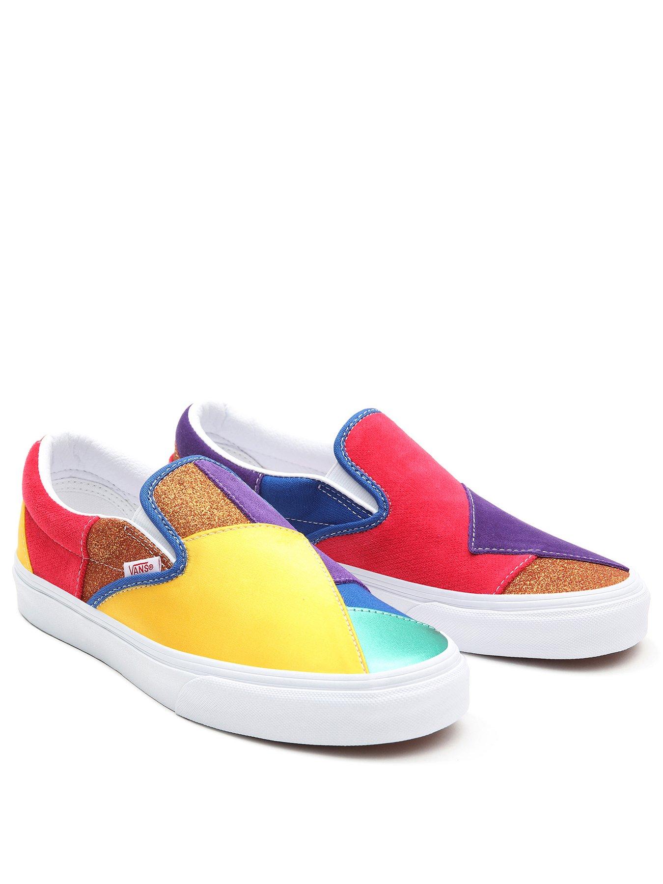 multi coloured slip on vans