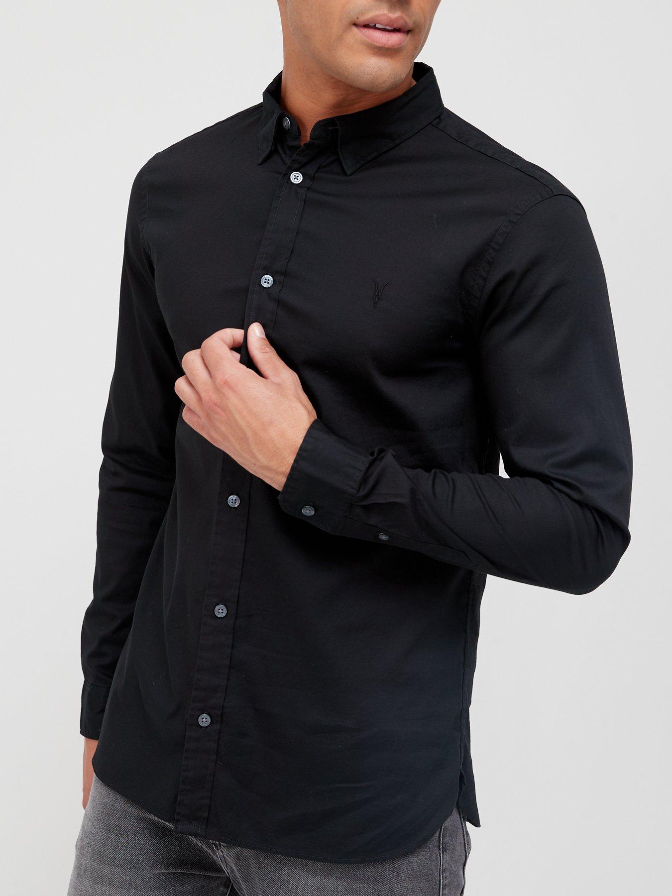 AllSaints Hawthorne Long Sleeve Shirt, Black, Size Xl, Men
