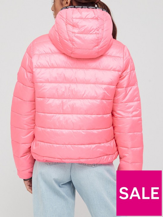 stillFront image of tommy-jeans-hooded-padded-tape-trim-jacket-pink