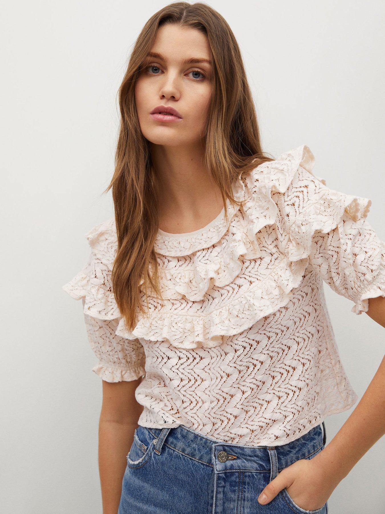 beige ruffle blouse