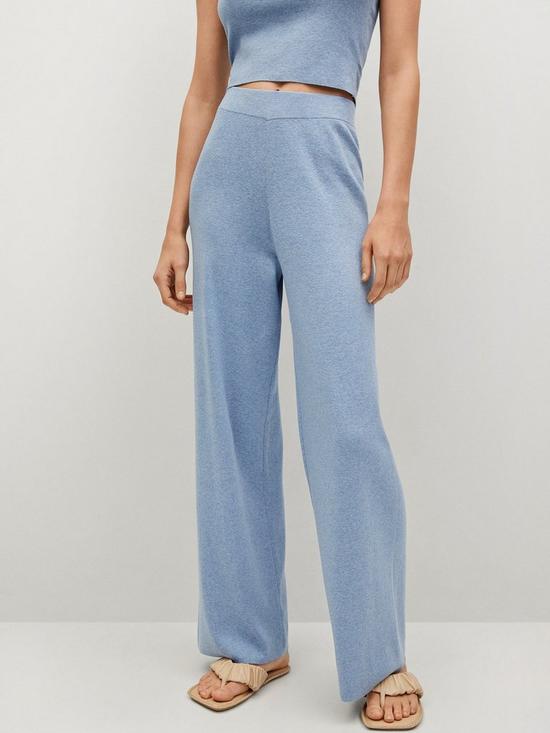 front image of mango-fine-knit-coord-trousers-blue