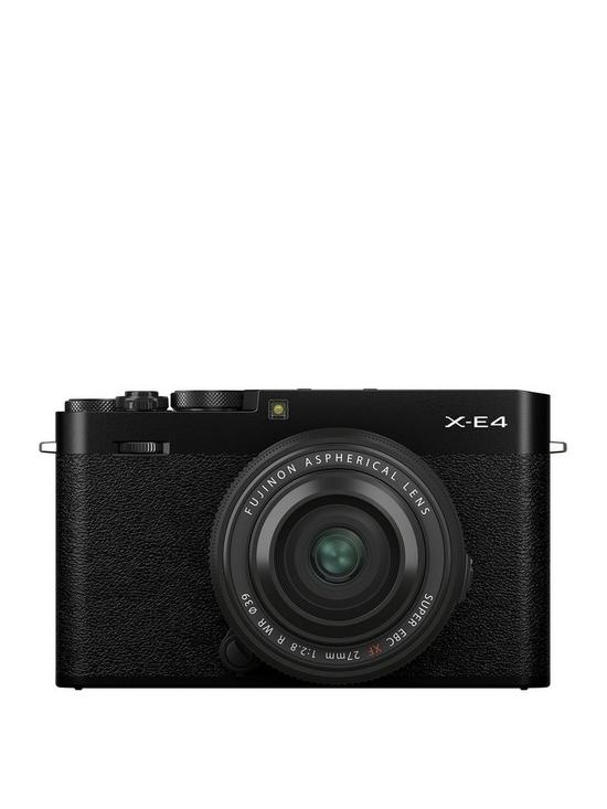 front image of fujifilm-x-e4-mirrorless-camera-kit-with-xf-27mm-lens-black