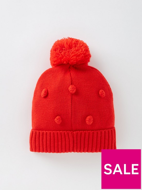 back image of levis-womens-popcorn-stitch-beanie-red