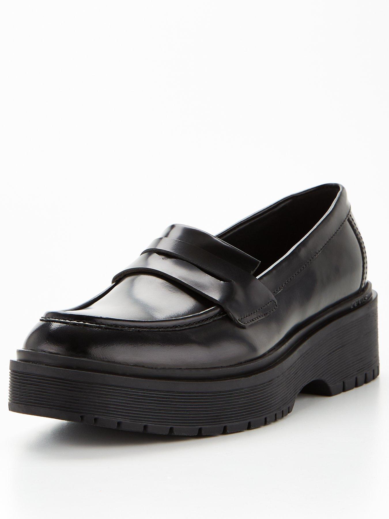 Levi's Shelby Chunky Slip On Leather Shoe - Black | very.co.uk