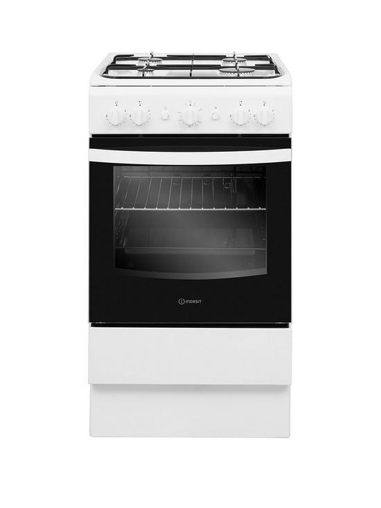 front image of indesit-is5g1kmw-50cm-widenbspgasnbspcooker-white