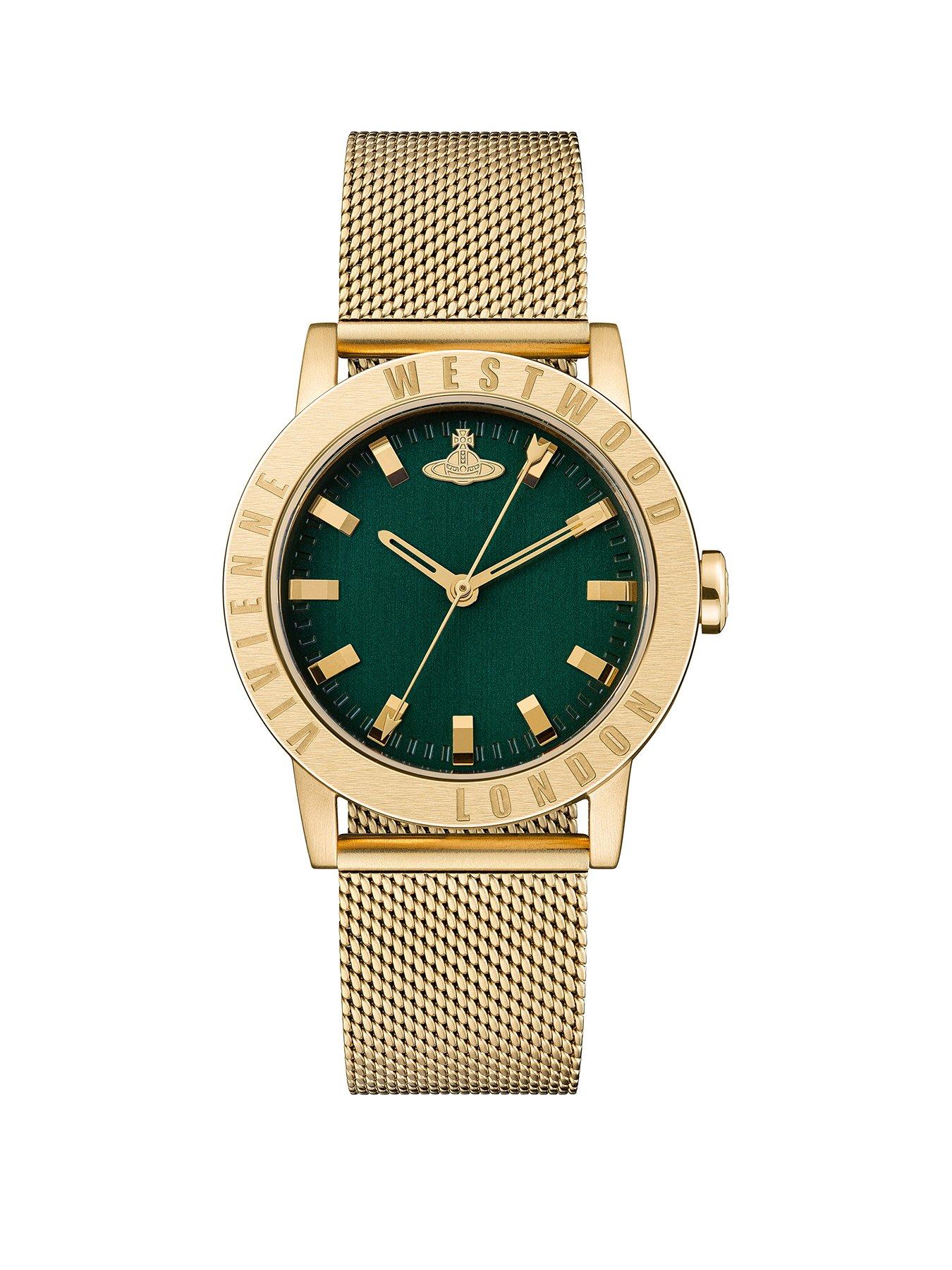 Product photograph of Vivienne Westwood Ladies Warwick Mesh Quartz Watch With Green Dial Amp Stainless Steel Mesh Bracelet from very.co.uk
