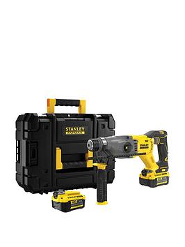Product photograph of Stanley Fatmax V20 18v Cordless Sds Plus Hammer Drill With Kit Box Sfmch900m12-gb With 2x 4 0ah Batteries Amp Charger from very.co.uk