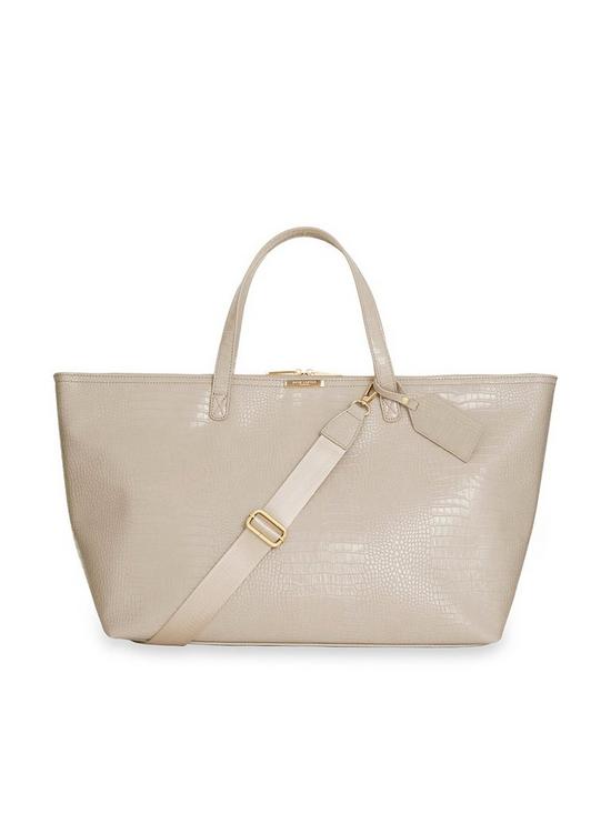 front image of katie-loxton-celine-faux-croc-travel-tote-bag-oyster-grey