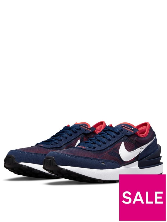 front image of nike-waffle-one-gs-junior-trainer-navy-white