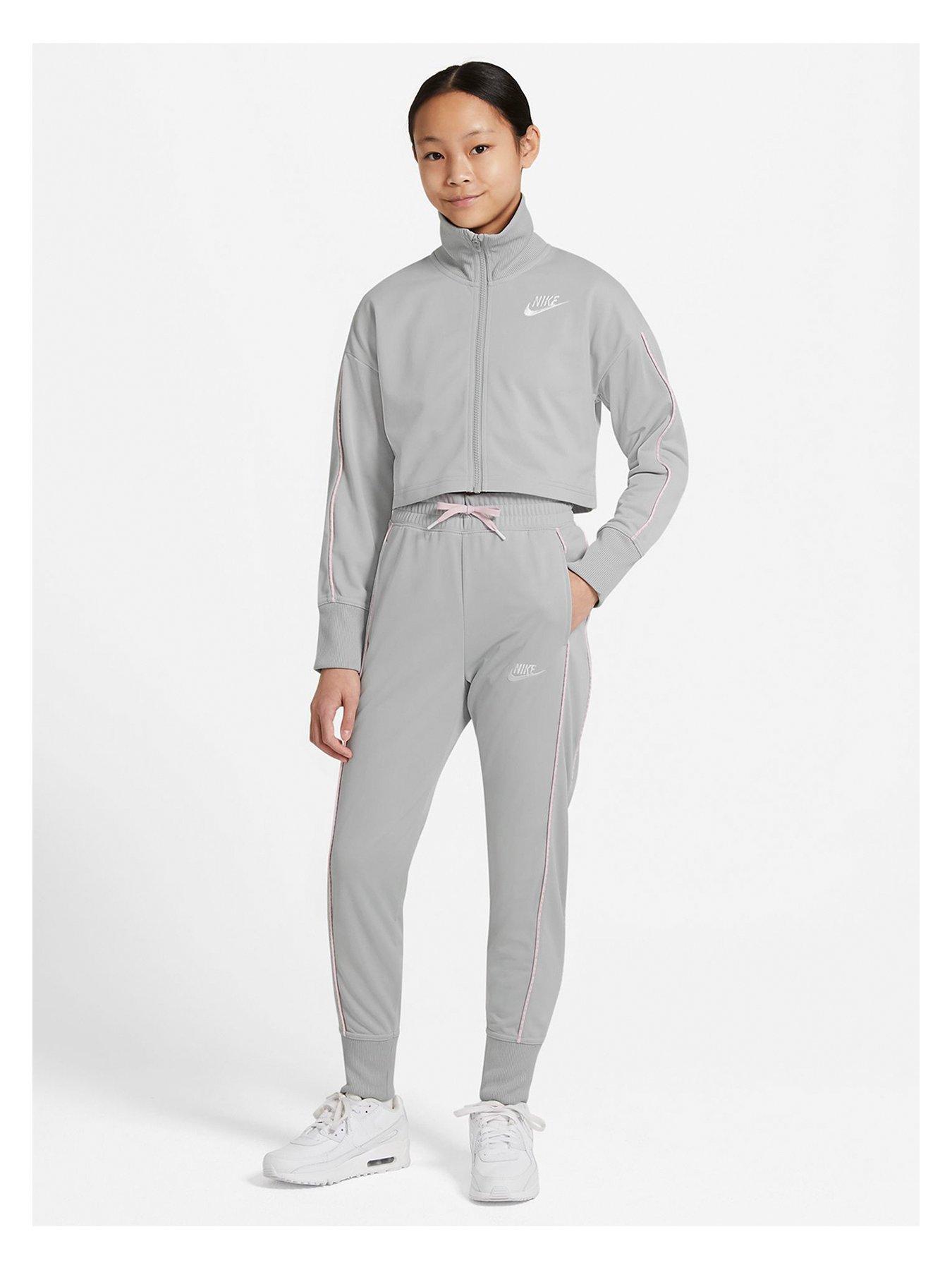 Nike Girls NSW HW Tracksuit Set - Grey/Pink | very.co.uk