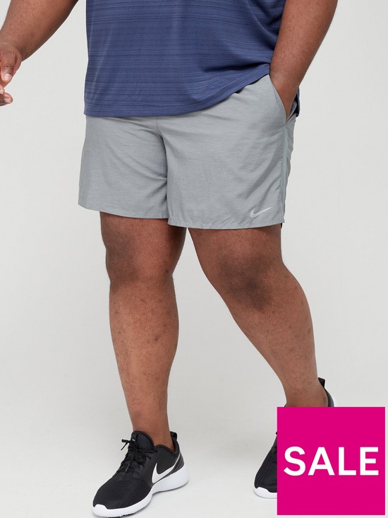 front image of nike-run-dri-fitnbspchallenger-7-inch-shorts-plus-size-grey