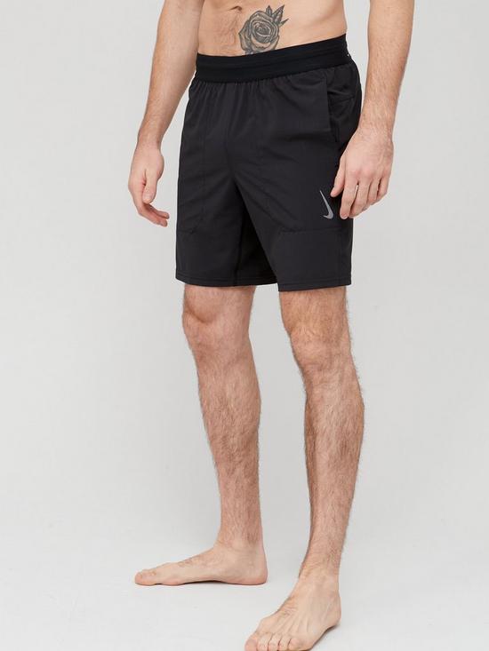 front image of nike-train-dri-fit-flex-yoga-shorts-blackgrey