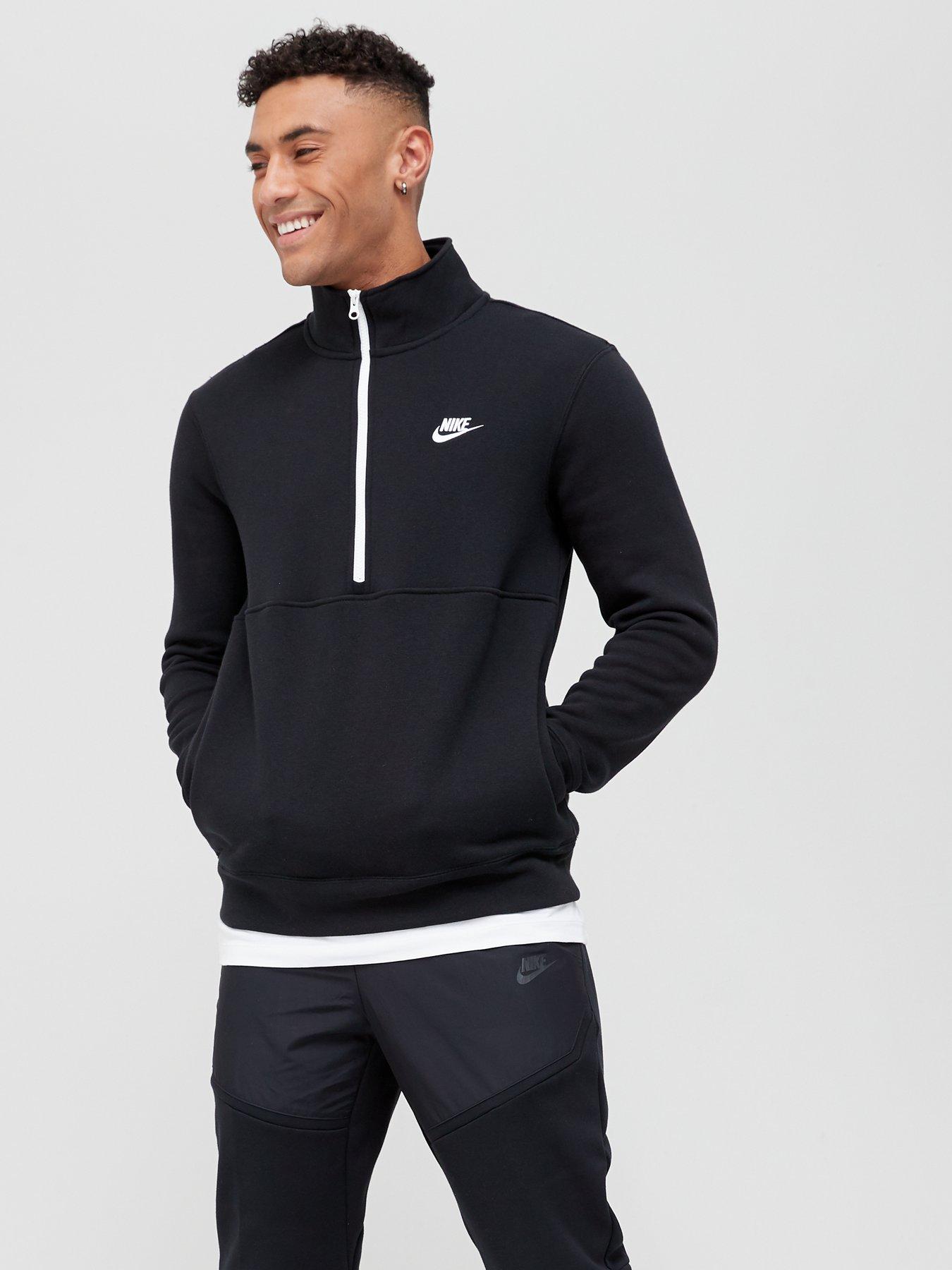 Nike Nike Club Fleece 1/2 Zip Sweat Top - Black/White | very.co.uk