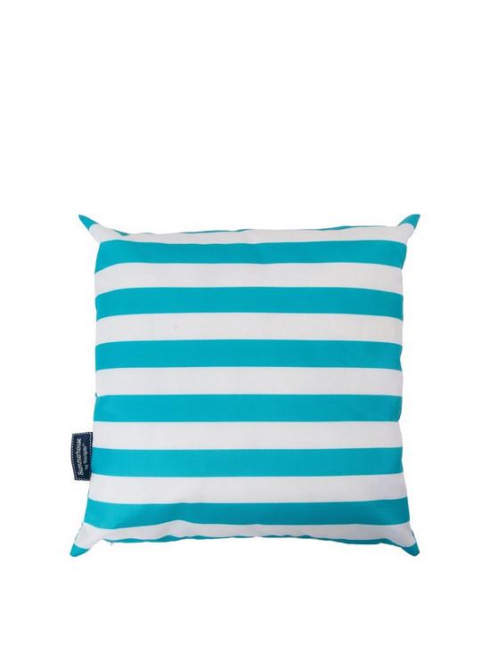 front image of navigate-coast-outdoor-cushion-with-aqua-stripe