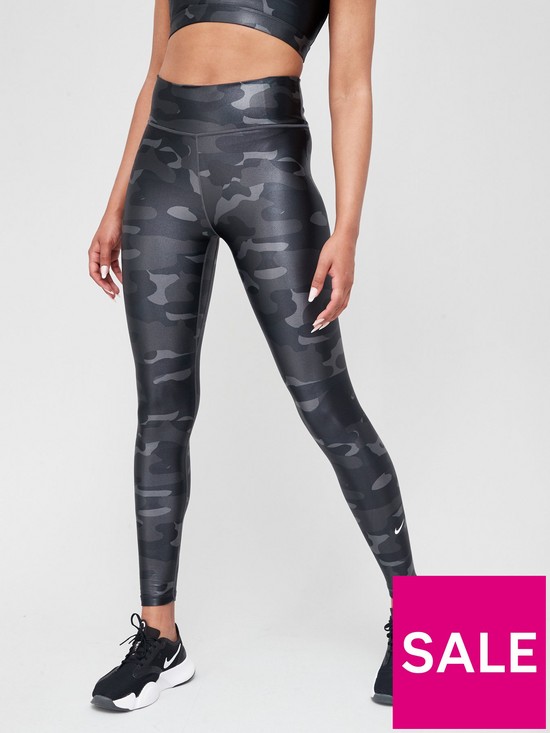 front image of nike-the-one-dri-fit-camo-legging-grey