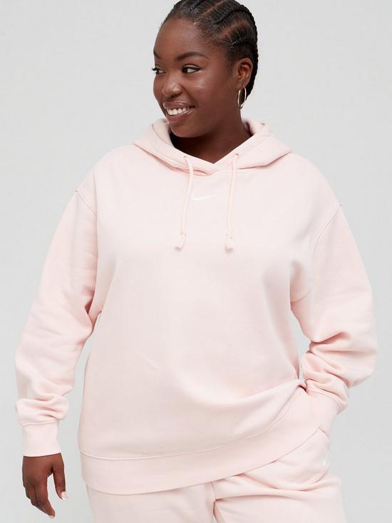 front image of nike-nsw-essential-trend-pullovernbsphoodie-curve-pinkwhite