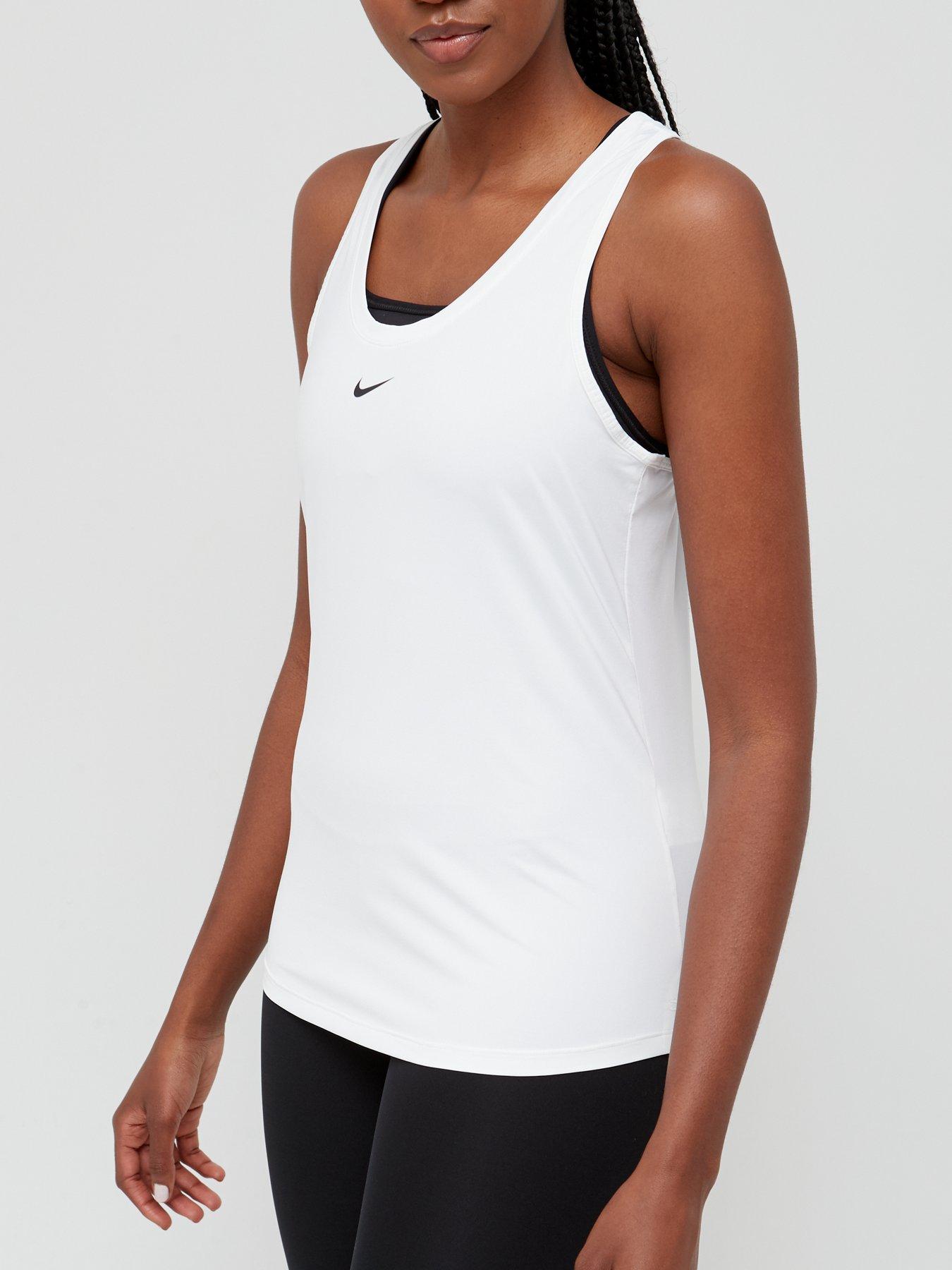 Nike Dri-Fit Tank Top Women's Small White Red Workout Running Round Neck