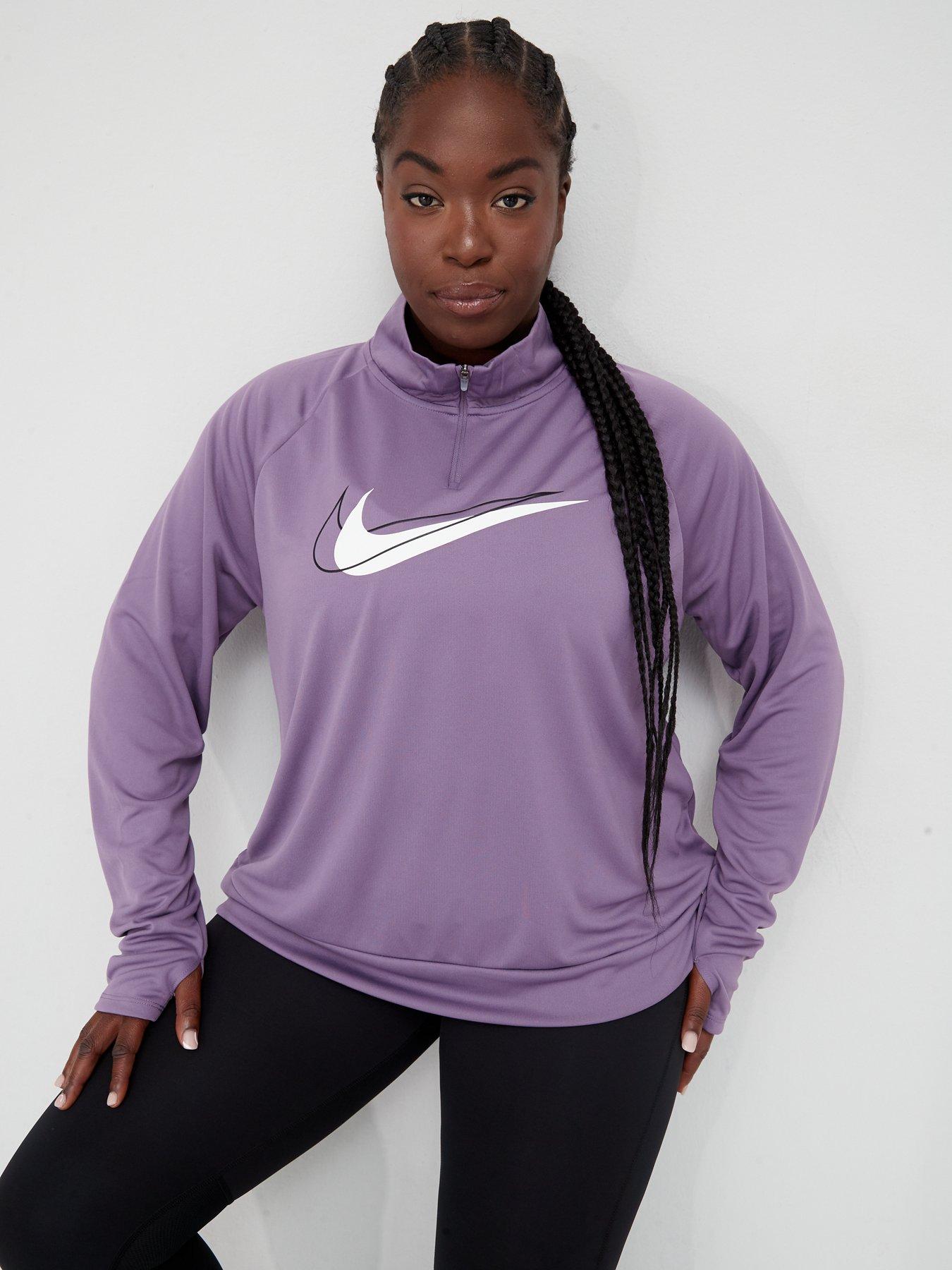 Women Running Dri-FIT Swoosh Half Zip Long Sleeve Top (Curve) - Purple