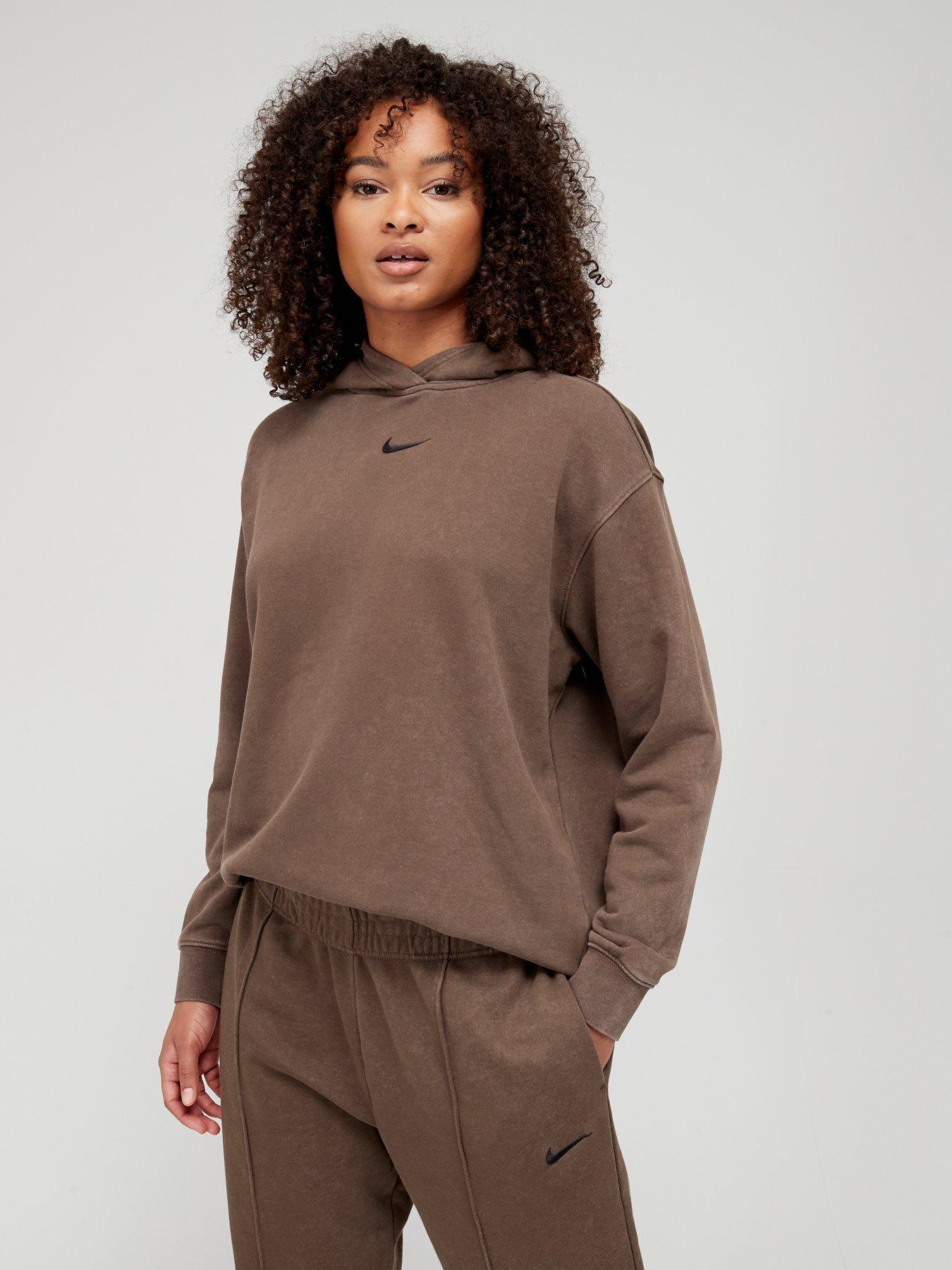 nike essentials beige cropped high neck sweatshirt