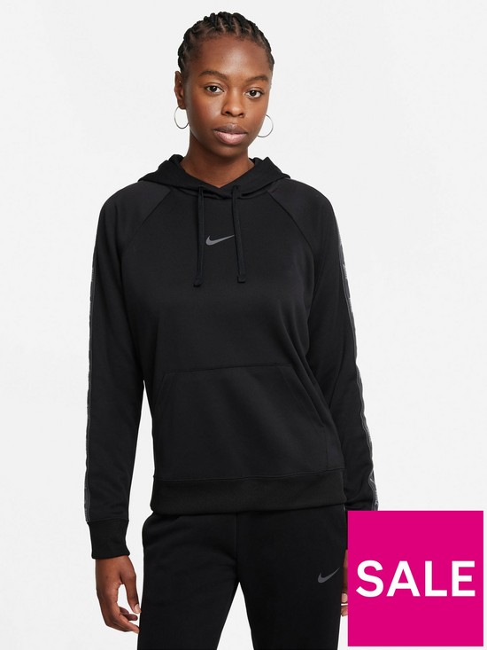 front image of nike-nswnbsptaped-pullovernbsphoodie-black