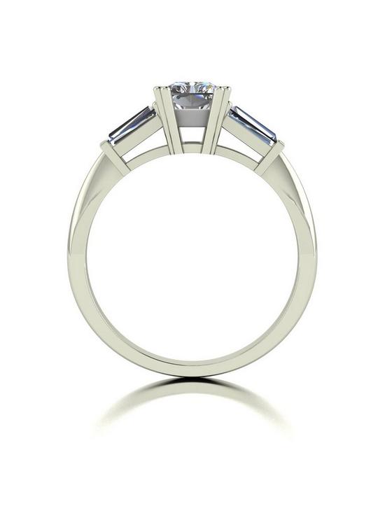 stillFront image of moissanite-9ct-white-gold-170ct-eq-radiant-cut-solitaire-ring-with-tapered-baguette-shoulders