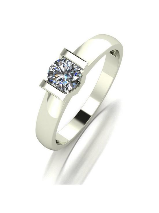 front image of moissanite-9ct-white-gold-050ct-equivalent-tension-set-solitaire-ring
