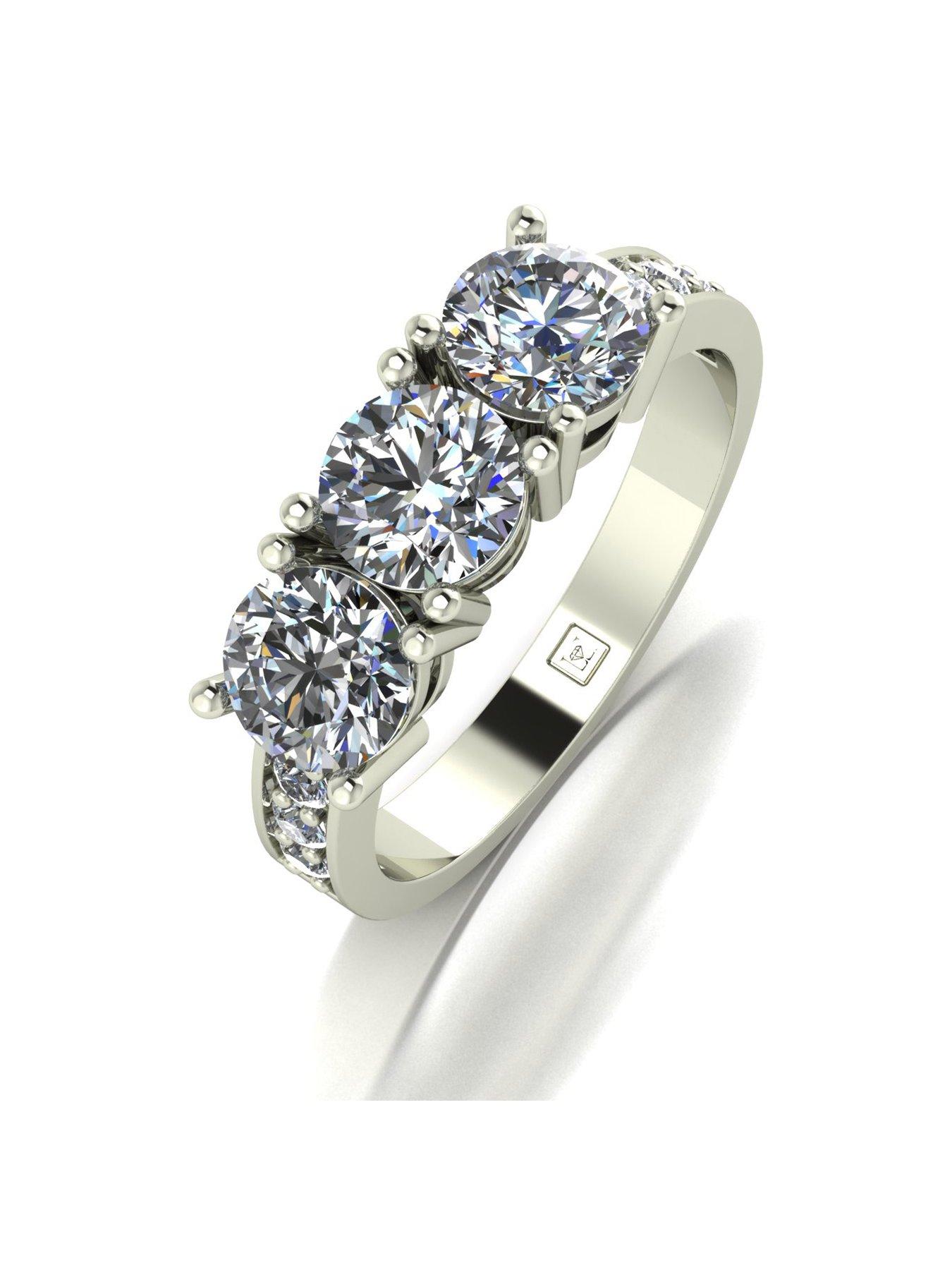Product photograph of Moissanite Lady Lynsey Moissanite White 9ct Gold 2 00ct Total Trilogy Ring from very.co.uk