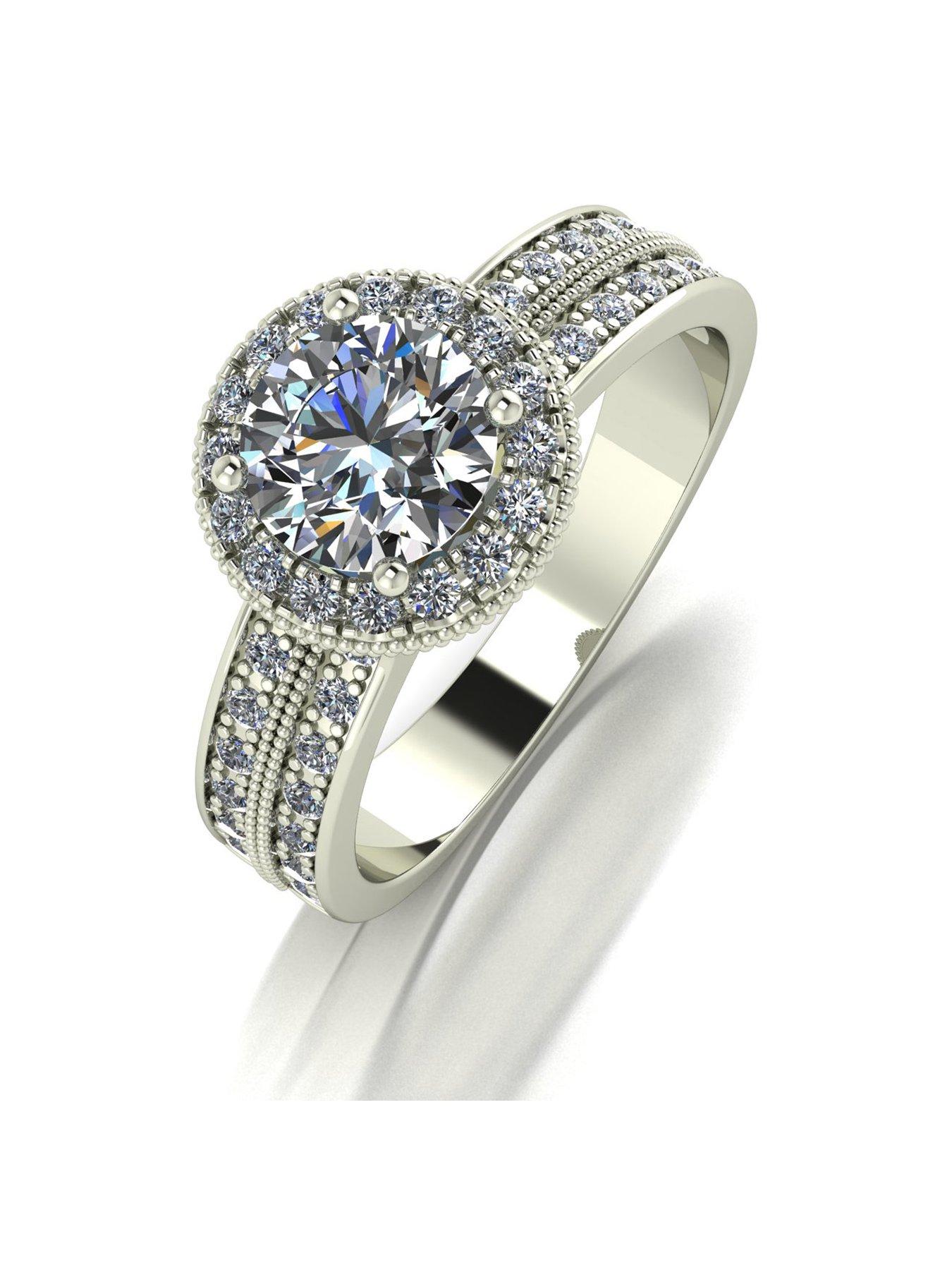 Product photograph of Moissanite 9ct White Gold 1 50ct Total Halo Ring from very.co.uk