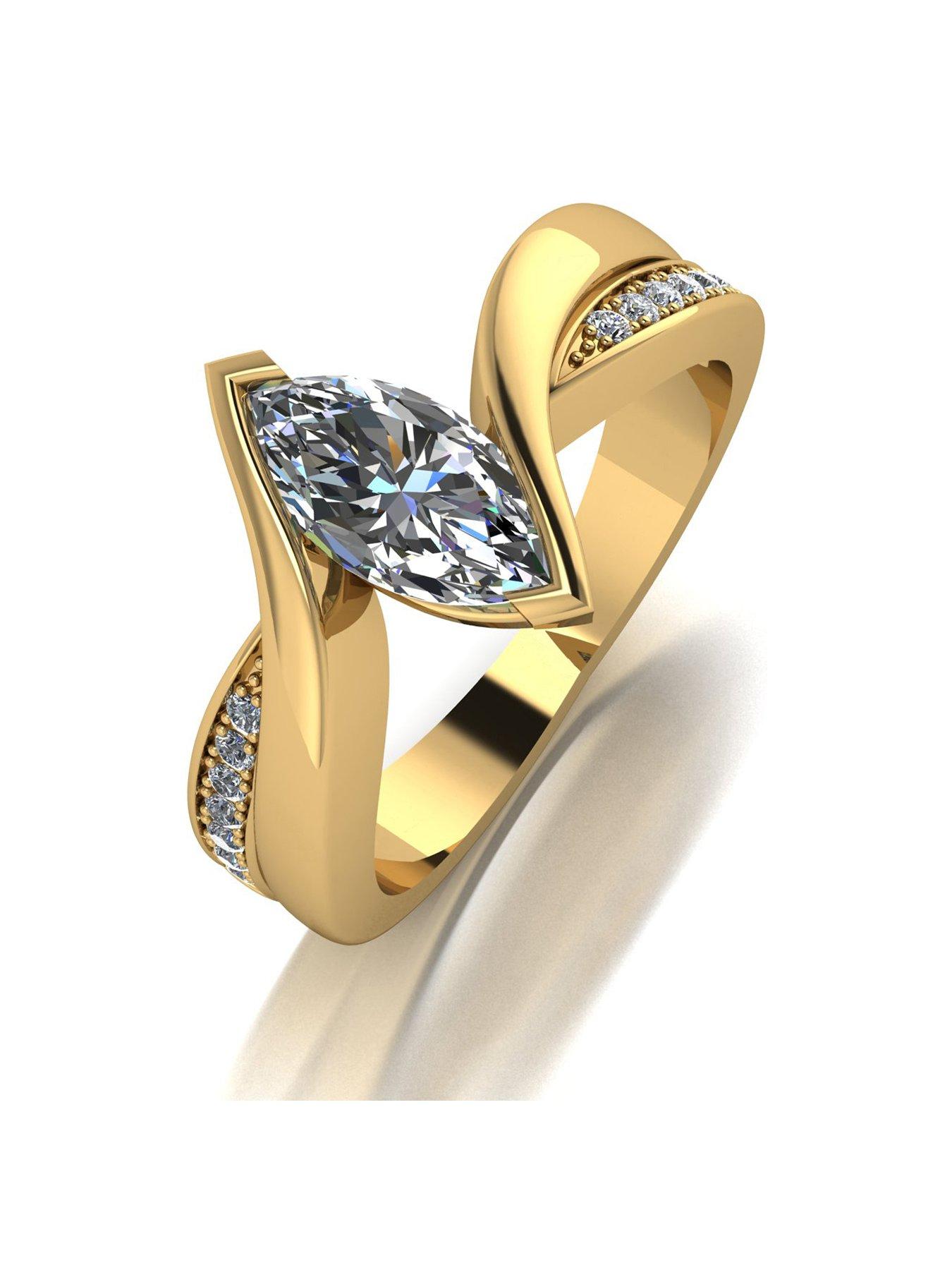 Product photograph of Moissanite 9ct Gold 1 20ct Eq Marq Cut Solitaire Ring from very.co.uk