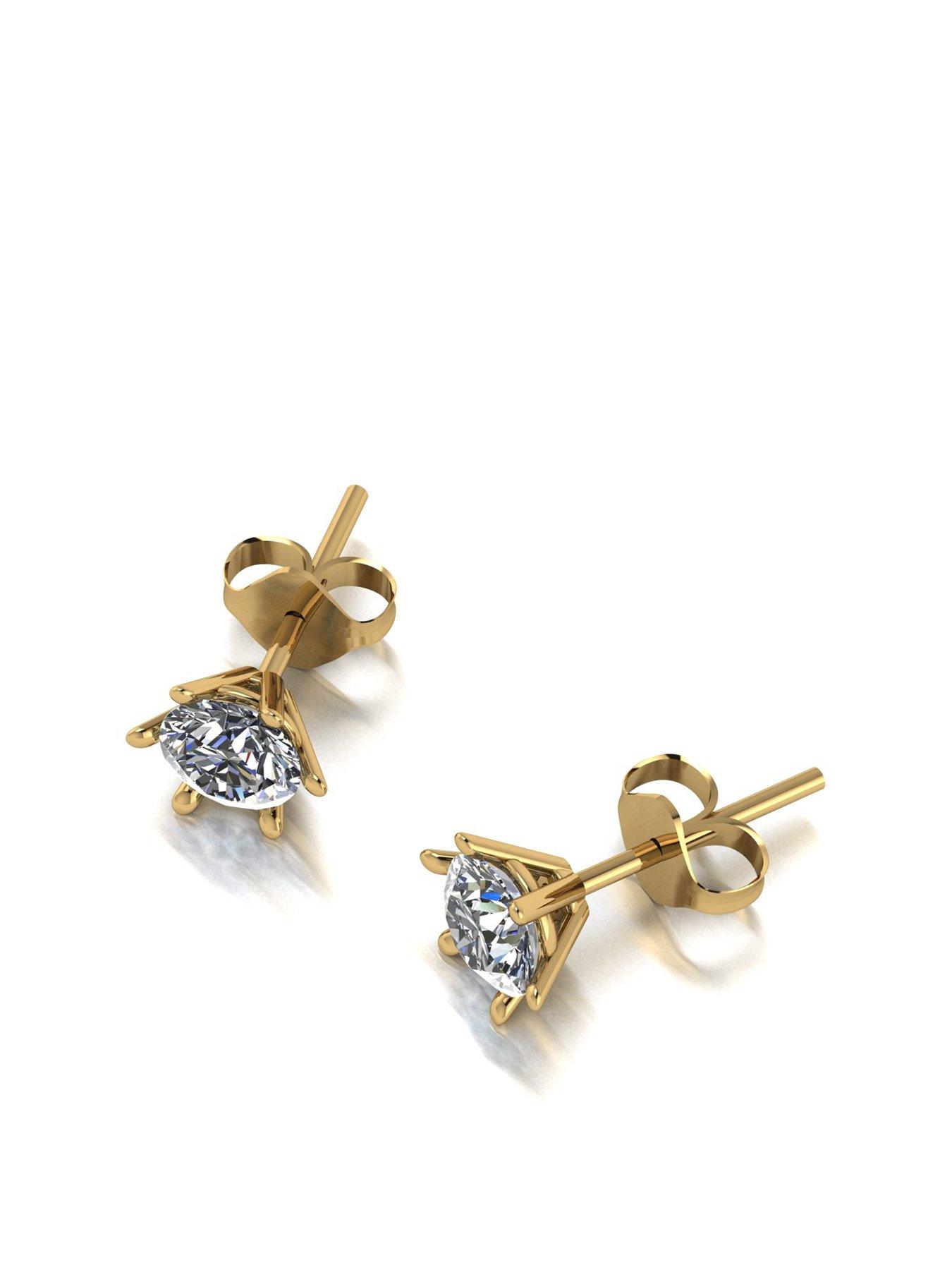 Women LADY LYNSEY 6 CLAW MOISSANITE 9CT GOLD 1ct TOTAL STUD EARRINGS