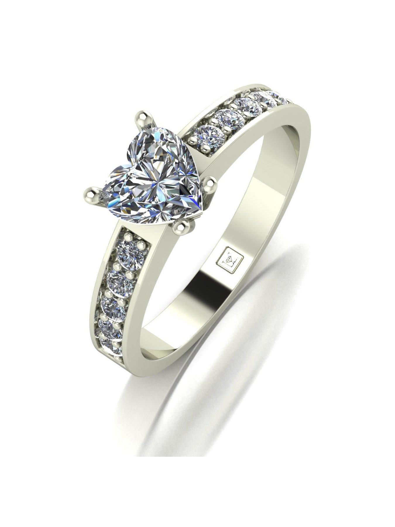 Product photograph of Moissanite Lady Lynsey Moissanite 9ct White Gold 1 30ct Total Heart Solitaire Ring from very.co.uk