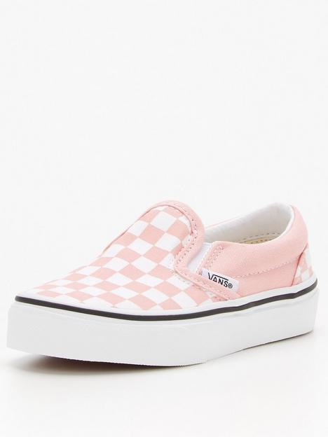 vans-classic-slip-on-checkerboard-childrens-girl-trainers-pinkwhite