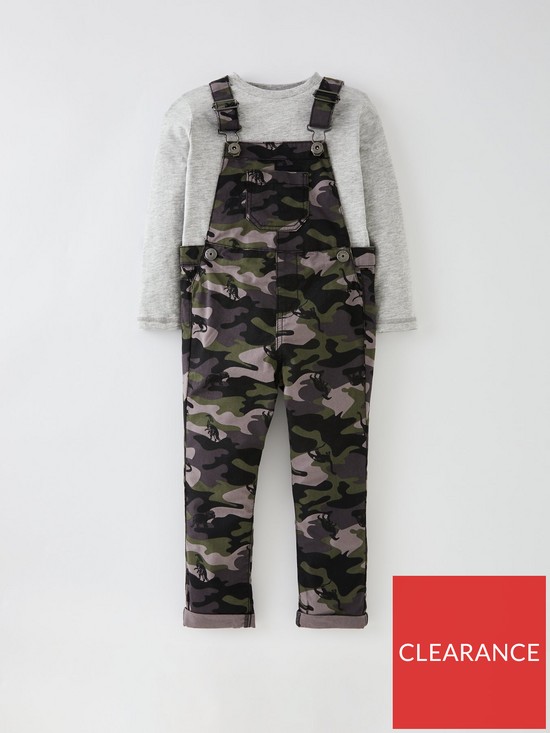 front image of mini-v-by-very-boys-dino-camo-twill-dungaree-and-t-shirtnbspset