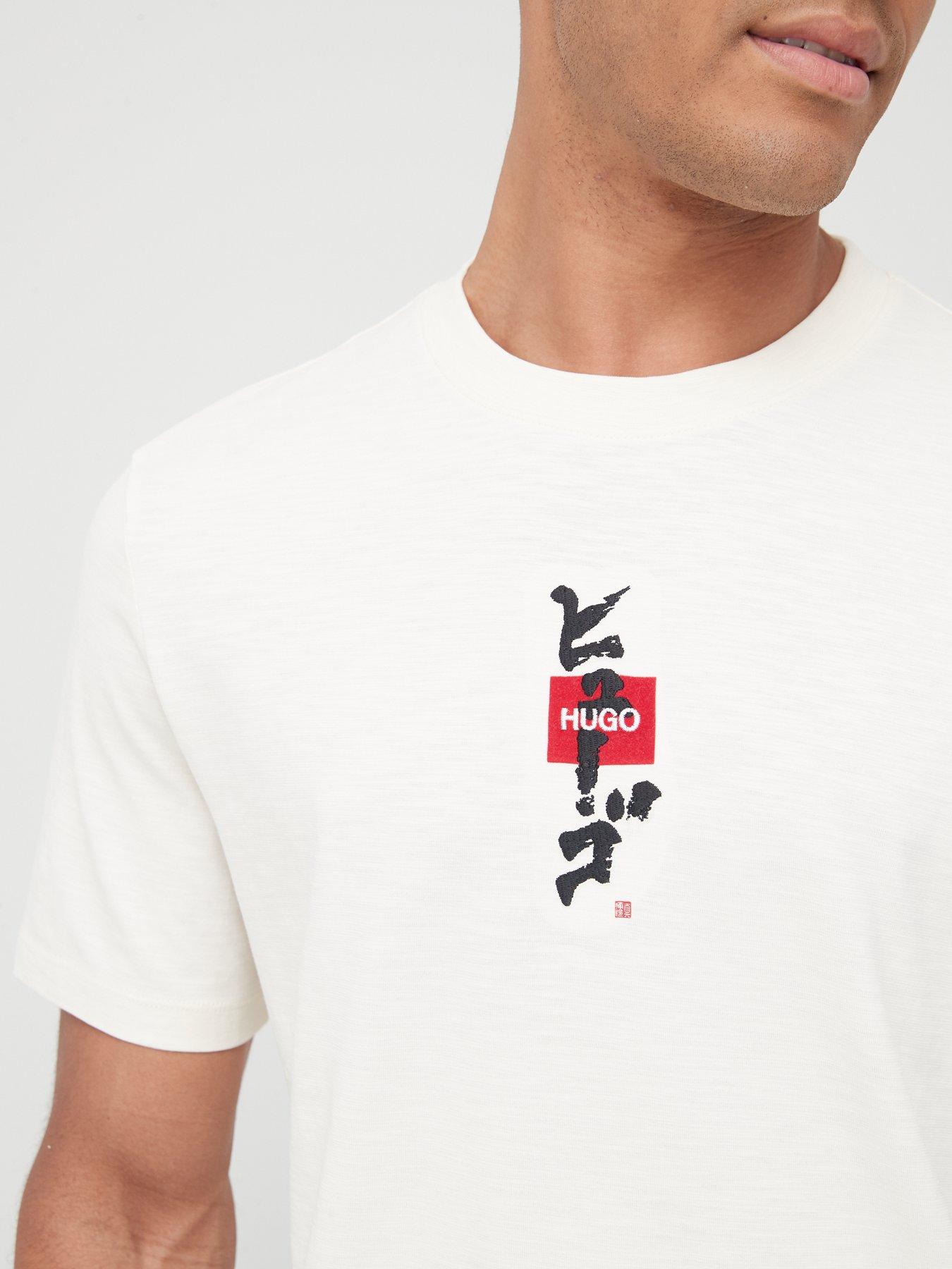 HUGO Dasabi Calligraphy Logo T-Shirt - Natural/White | very.co.uk