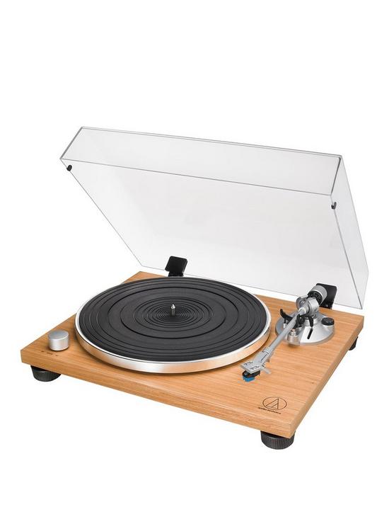 front image of audio-technica-manual-belt-drive-wood-base-turntable