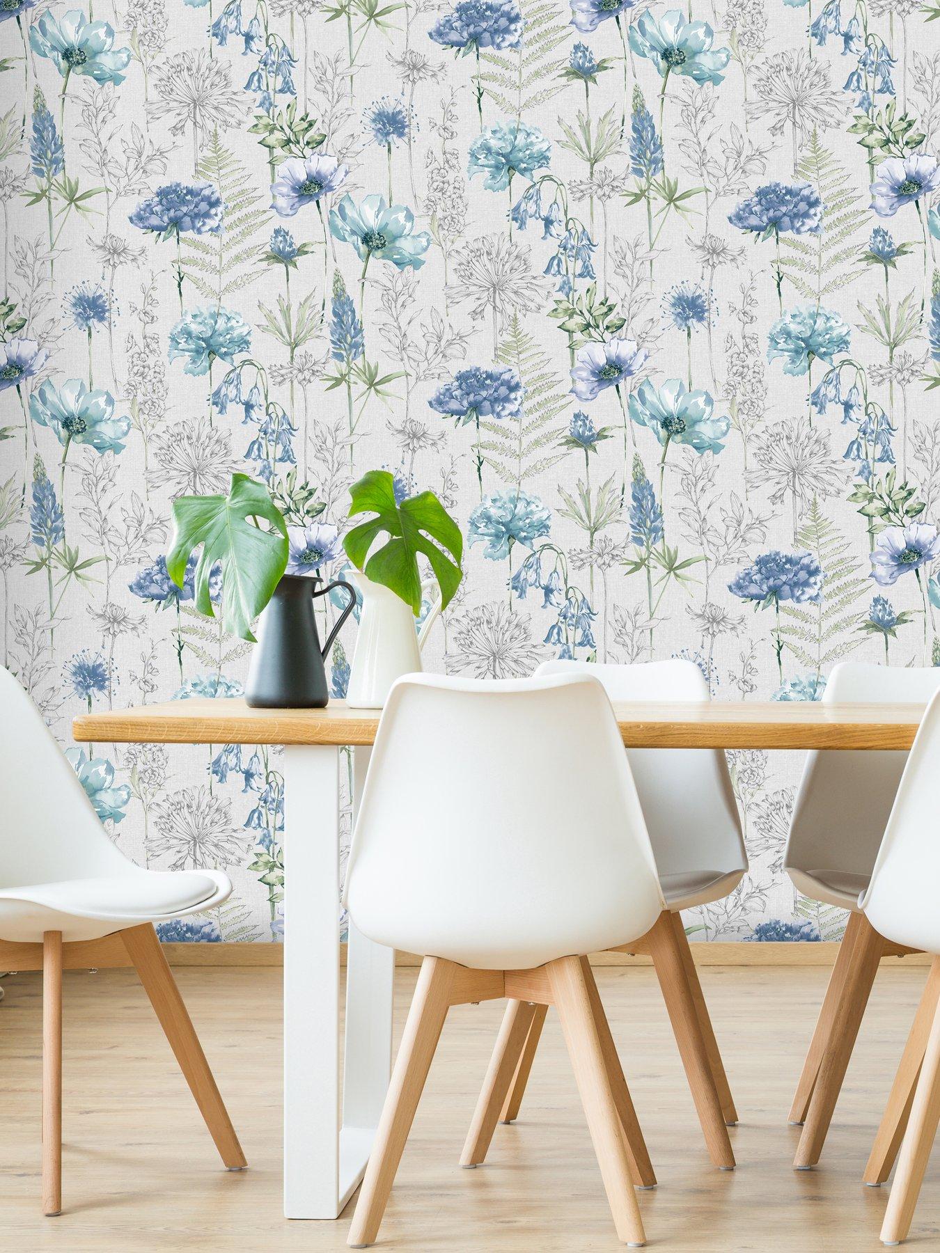 Blue floral wall deals paper